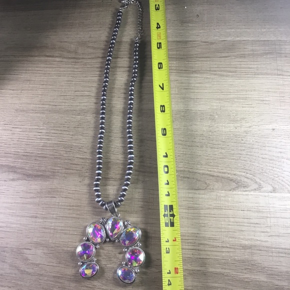 Multicolored Squash Blossom Silver and Pink Jewelry Necklace Earrings Set - Picture 7 of 7